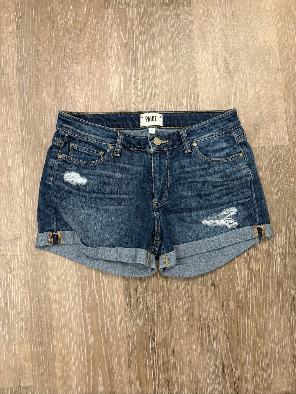 PAIGE Dark Blue Denim Roll-Cuff Women's Shorts